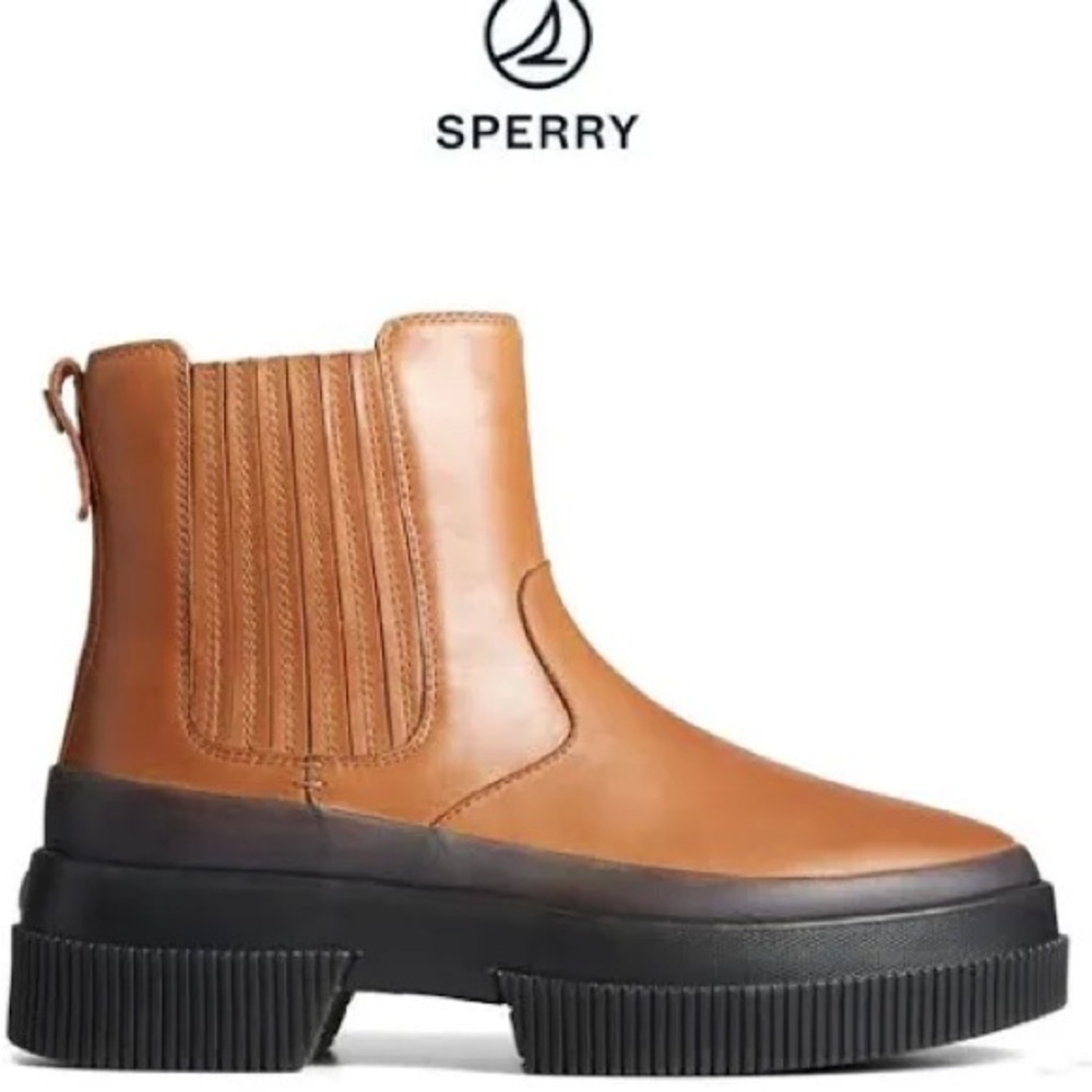 Sperry Highland Chelsea Chunky Waterproof Leather Boots Tan Brown‎ Size 9.5